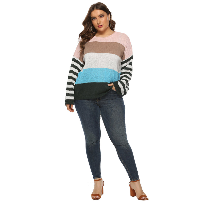 Plus Size Colorblock Drop Shoulder Sweater