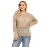 Plus Size Solid Pointelle Knit Drop Shoulder Sweater