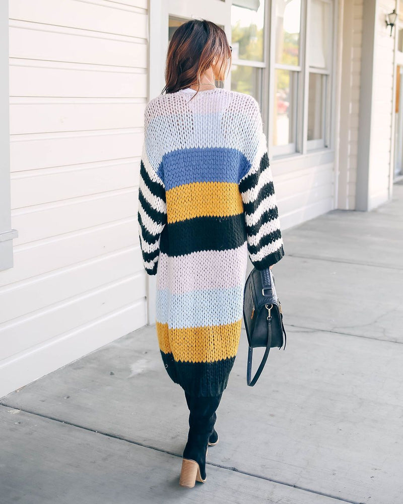 Oversized Colorblock Open Front Cardigan