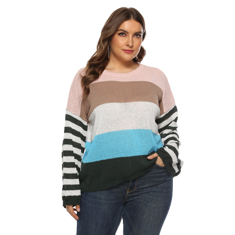 Plus Size Colorblock Drop Shoulder Sweater