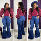 Plus Size Ripped Raw Hem Bootcut Flare Leg Jeans