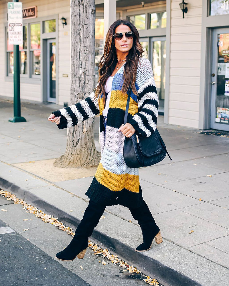 Oversized Colorblock Open Front Cardigan