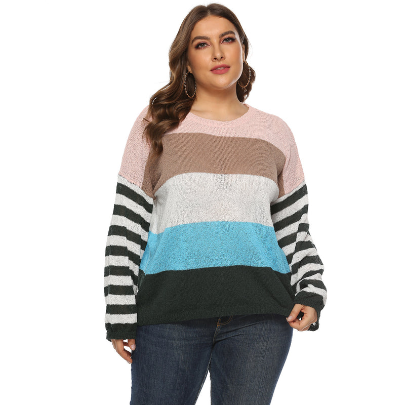 Plus Size Colorblock Drop Shoulder Sweater