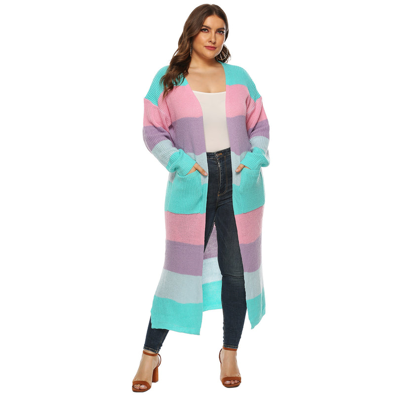 Plus Size Colorblock Cardigan with Pockets