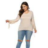 Plus Size Drawstring Sleeve High Low Tee Top