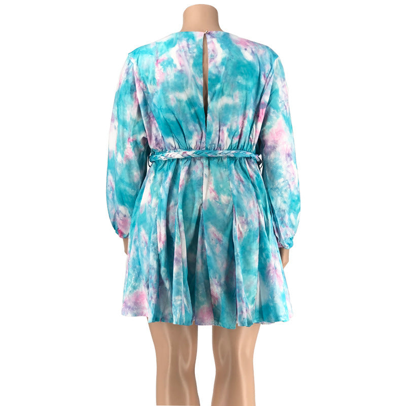 Plus Size Allover Print Belted Dress