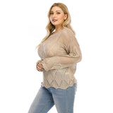 Plus Size Solid Pointelle Knit Drop Shoulder Sweater