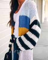 Oversized Colorblock Open Front Cardigan