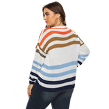 Plus Size Striped Pattern Drop Shoulder Sweater