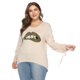 Plus Size Drawstring Sleeve High Low Tee Top