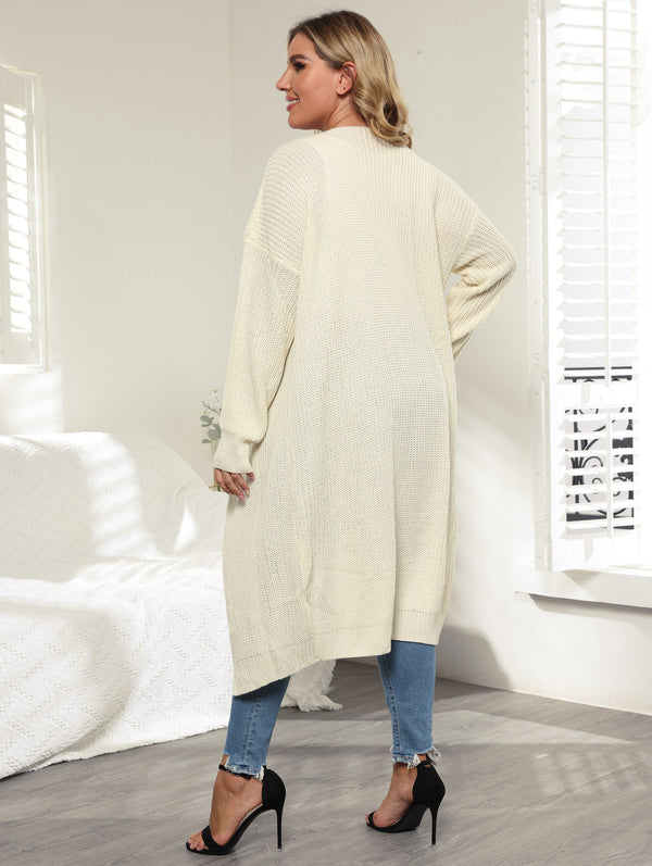 Plus Size Solid Open Front Cardigan