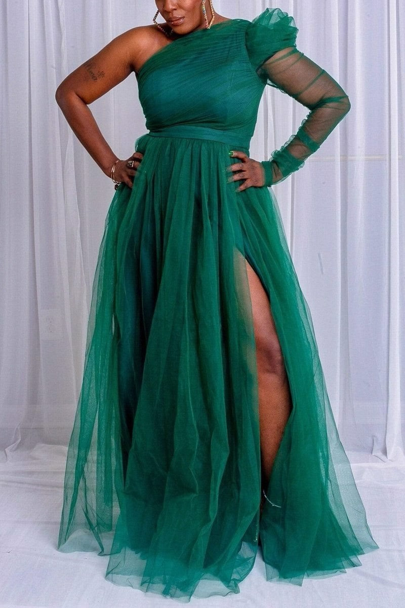 Plus Size Elegant Formal Tulle Maxi Dress