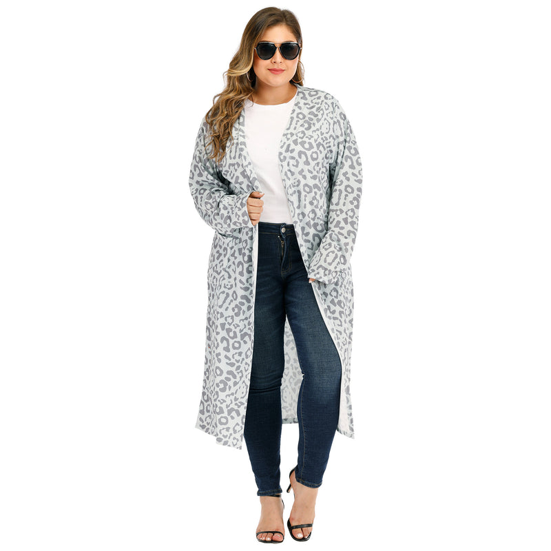 Plus Size Leopard Print Pocket Front Cardigan