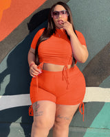 Plus Size Drawstring Top & Shorts Two Piece Set