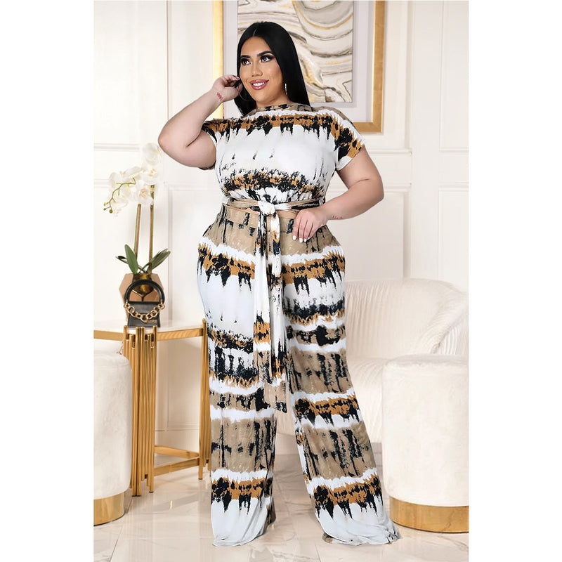 Plus Size Tie Dye Top & Pants Two Piece Set