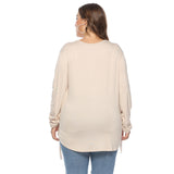 Plus Size Drawstring Sleeve High Low Tee Top