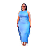 Plus Size Solid Fringe Dress