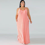 Plus Size Striped Belted Dress with Pockets