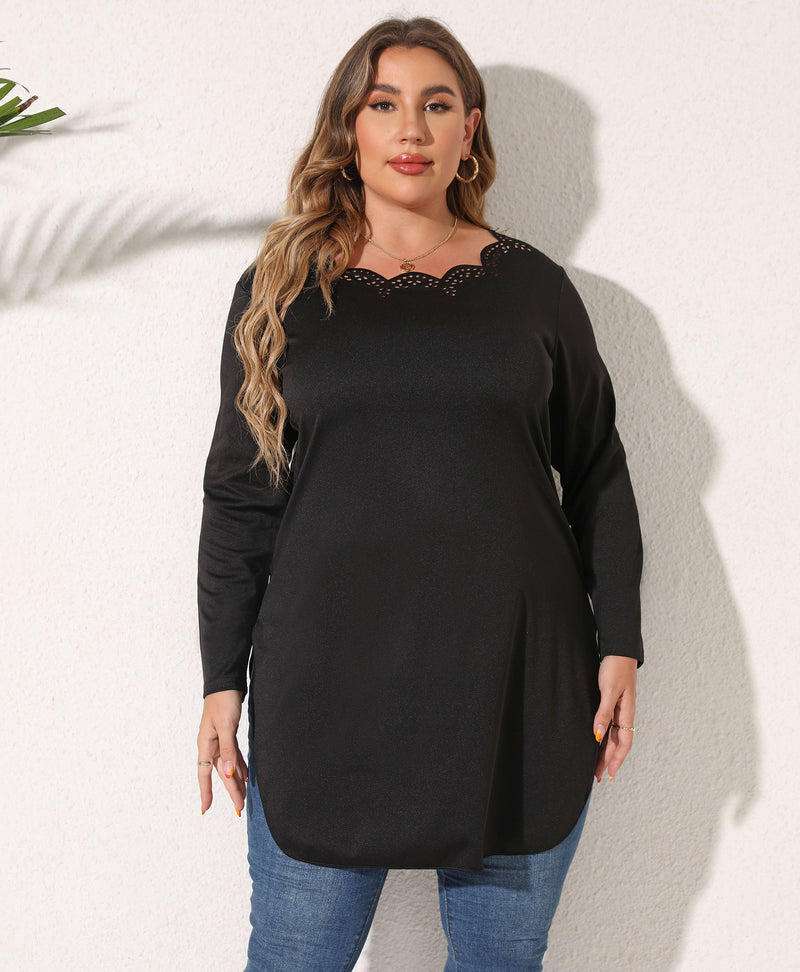 Plus Size Split Curved Hem Tee Top