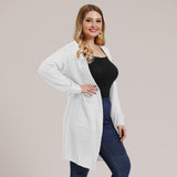 White Plus Size Drop Shoulder Cardigan with Pockets