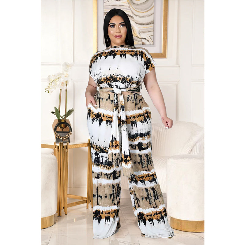 Plus Size Tie Dye Top & Pants Two Piece Set