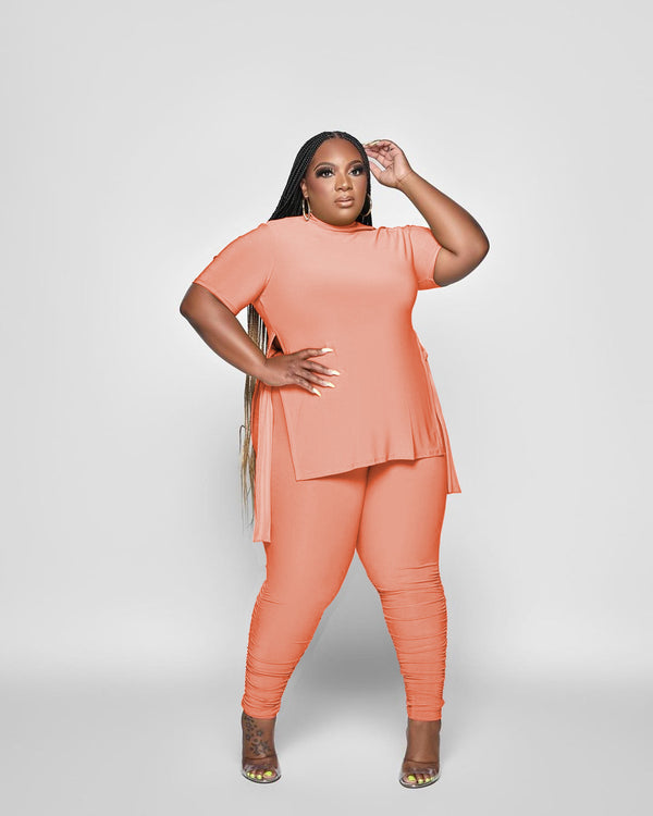 Plus Size Split Hem Top & Pants