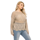 Plus Size Solid Pointelle Knit Drop Shoulder Sweater