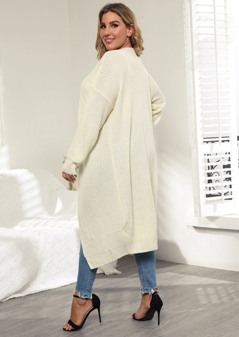 Plus Size Solid Open Front Cardigan