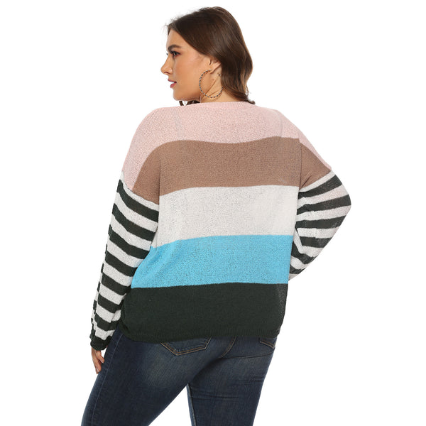 Plus Size Colorblock Drop Shoulder Sweater