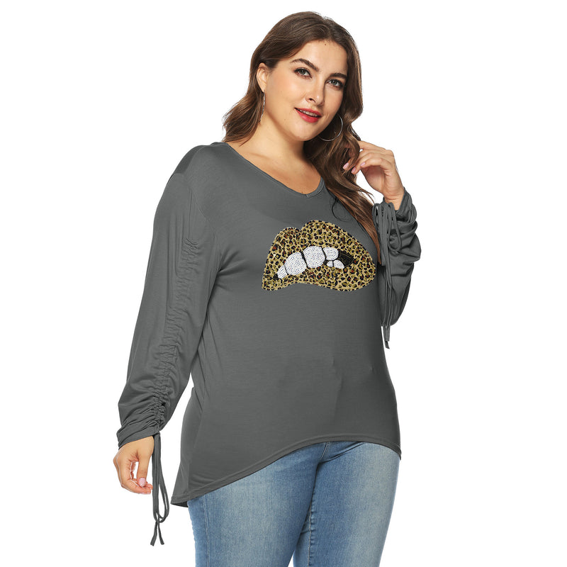 Plus Size Drawstring Sleeve High Low Tee Top