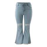 Plus Size Ripped Raw Hem Bootcut Flare Leg Jeans