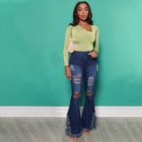 Plus Size Ripped Raw Hem Bootcut Flare Leg Jeans