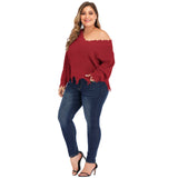 Plus Size V Neck Raw Hem Sweater