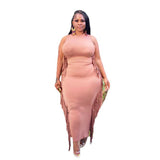 Plus Size Solid Fringe Dress