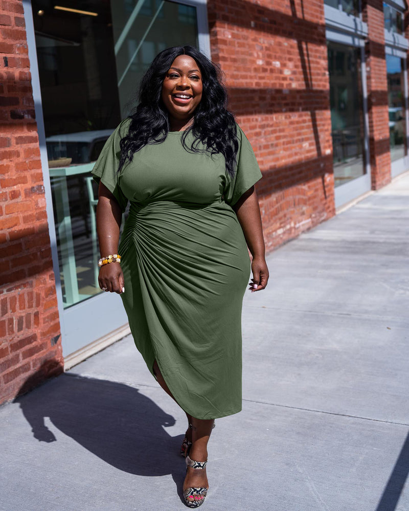 Plus Size Comfy Ruched Bodycon Dress