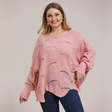 Plus Size Solid Pointelle Knit Drop Shoulder Sweater