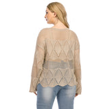 Plus Size Solid Pointelle Knit Drop Shoulder Sweater