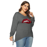 Plus Size Drawstring Sleeve High Low Tee Top