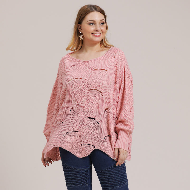 Plus Size Solid Pointelle Knit Drop Shoulder Sweater