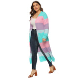 Plus Size Colorblock Cardigan with Pockets