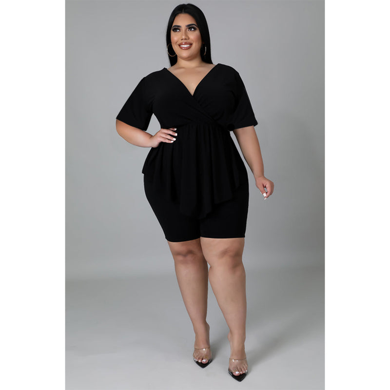 Plus Size Top & Biker Shorts Set