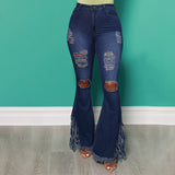 Plus Size Ripped Raw Hem Bootcut Flare Leg Jeans