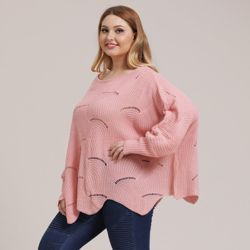 Plus Size Solid Pointelle Knit Drop Shoulder Sweater