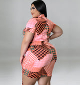 Plus Size Allover Print Drawstring Dress