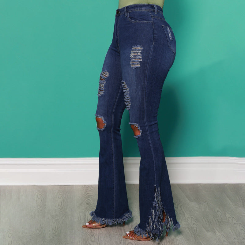 Plus Size Ripped Raw Hem Bootcut Flare Leg Jeans