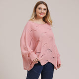 Plus Size Solid Pointelle Knit Drop Shoulder Sweater