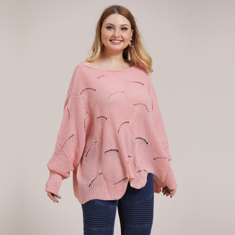 Plus Size Solid Pointelle Knit Drop Shoulder Sweater