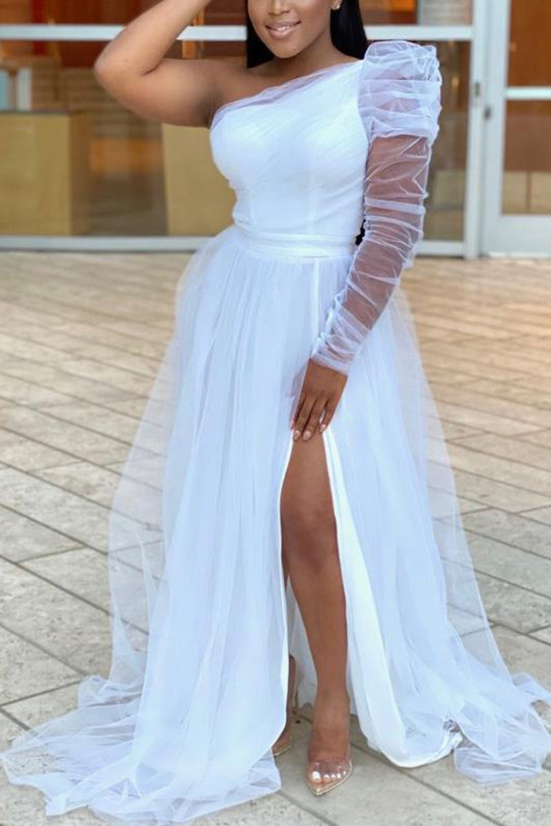 Plus Size Elegant Formal Tulle Maxi Dress