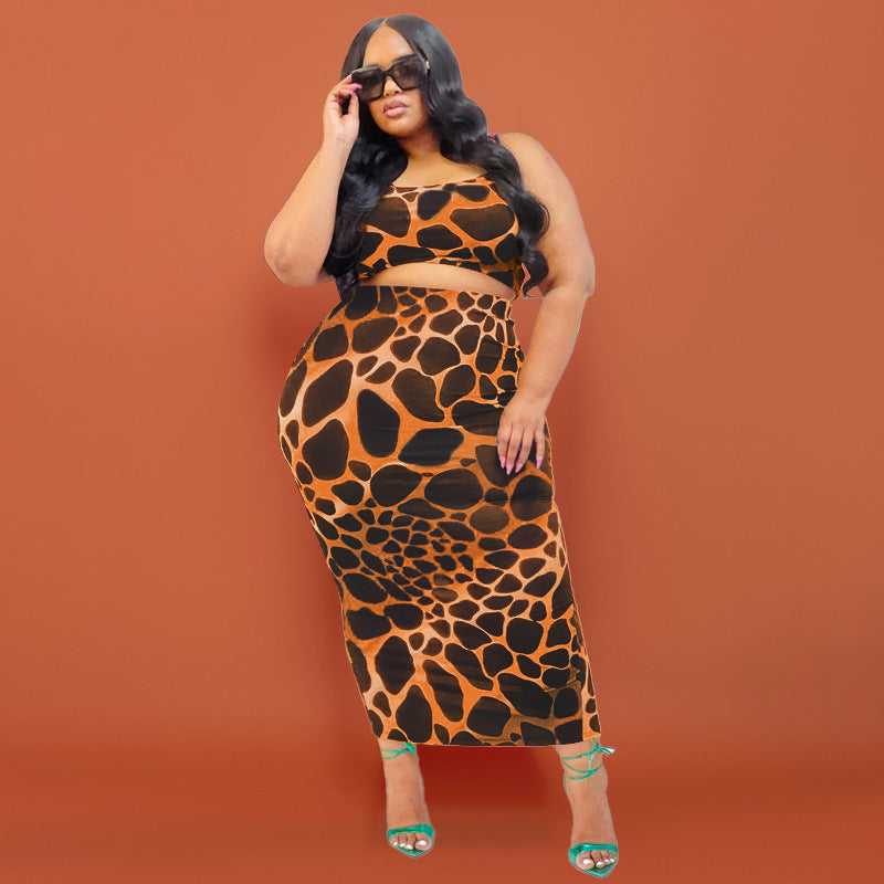 Plus Size Crop Top & Skirt Set