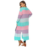 Plus Size Colorblock Cardigan with Pockets